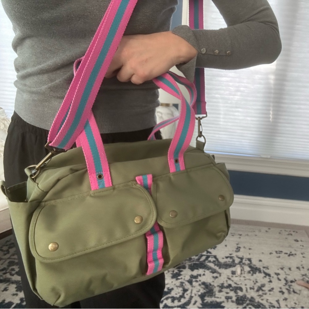 Ralph Lauren Olive Green Canvas Bag with Pink / Blue strap - Picture 3 of 9